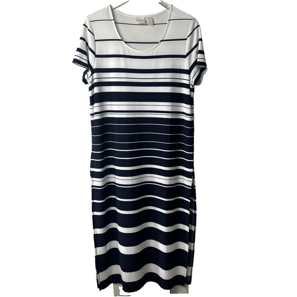 Chico's Blue White Striped Knit Maxi Dress -‎ Size 2 - Picture 5 of 13